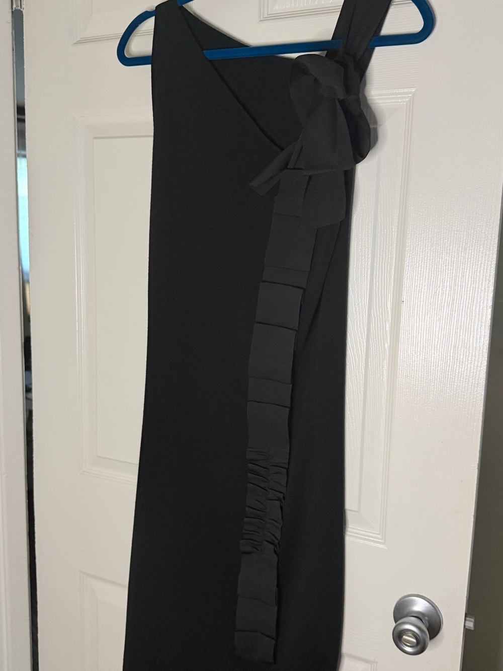 RED Valentino Black One-Shoulder Dress with Draped Tie - 100% merino wool